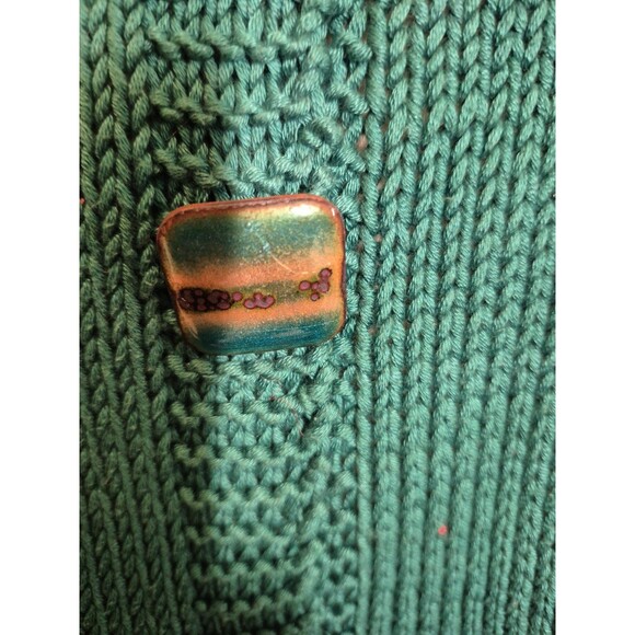 Handmade VTG Art Sweater Pullover Peplum Sweater Enamaled Buttons Green Sz O/S - Picture 2 of 6